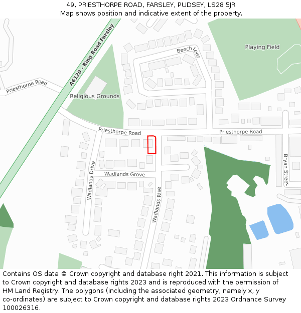 49, PRIESTHORPE ROAD, FARSLEY, PUDSEY, LS28 5JR: Location map and indicative extent of plot