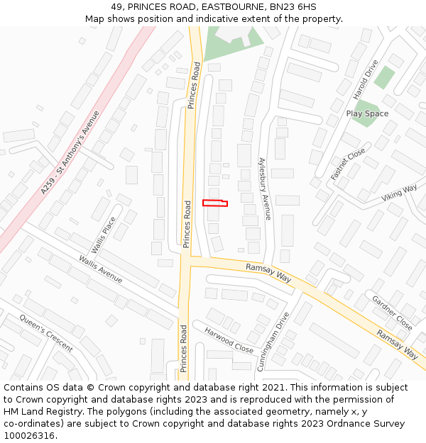 49, PRINCES ROAD, EASTBOURNE, BN23 6HS: Location map and indicative extent of plot