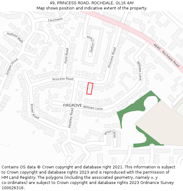 49, PRINCESS ROAD, ROCHDALE, OL16 4AY: Location map and indicative extent of plot