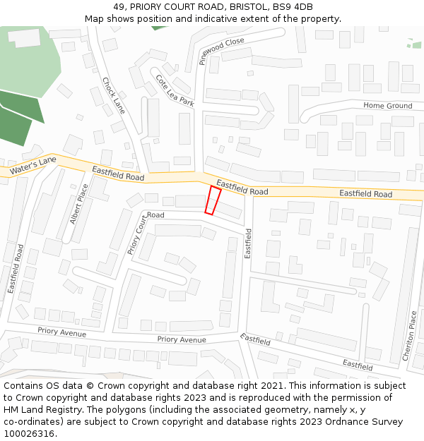 49, PRIORY COURT ROAD, BRISTOL, BS9 4DB: Location map and indicative extent of plot