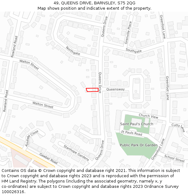 49, QUEENS DRIVE, BARNSLEY, S75 2QG: Location map and indicative extent of plot