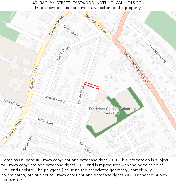 49, RAGLAN STREET, EASTWOOD, NOTTINGHAM, NG16 3GU: Location map and indicative extent of plot