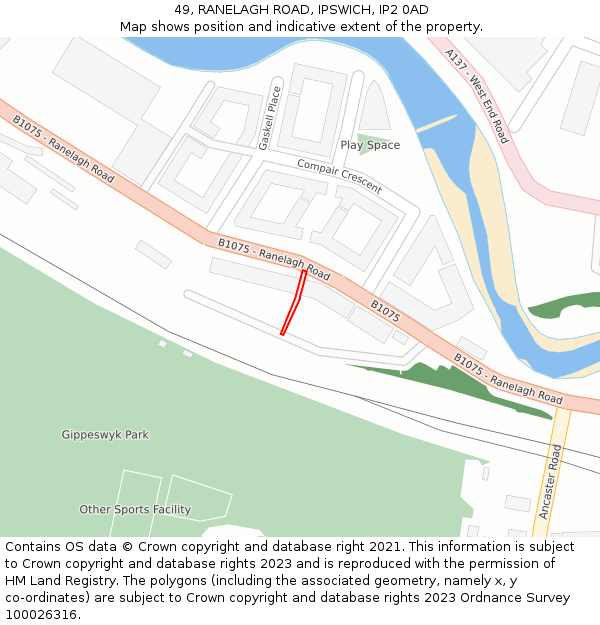 49, RANELAGH ROAD, IPSWICH, IP2 0AD: Location map and indicative extent of plot