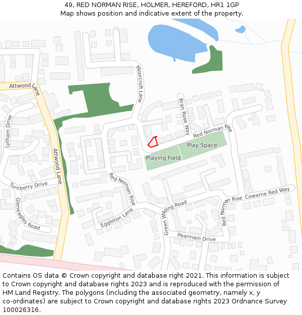 49, RED NORMAN RISE, HOLMER, HEREFORD, HR1 1GP: Location map and indicative extent of plot