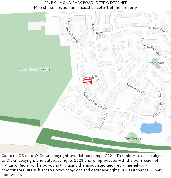 49, RICHMOND PARK ROAD, DERBY, DE22 4FB: Location map and indicative extent of plot