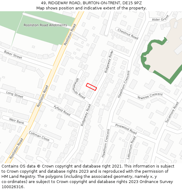 49, RIDGEWAY ROAD, BURTON-ON-TRENT, DE15 9PZ: Location map and indicative extent of plot