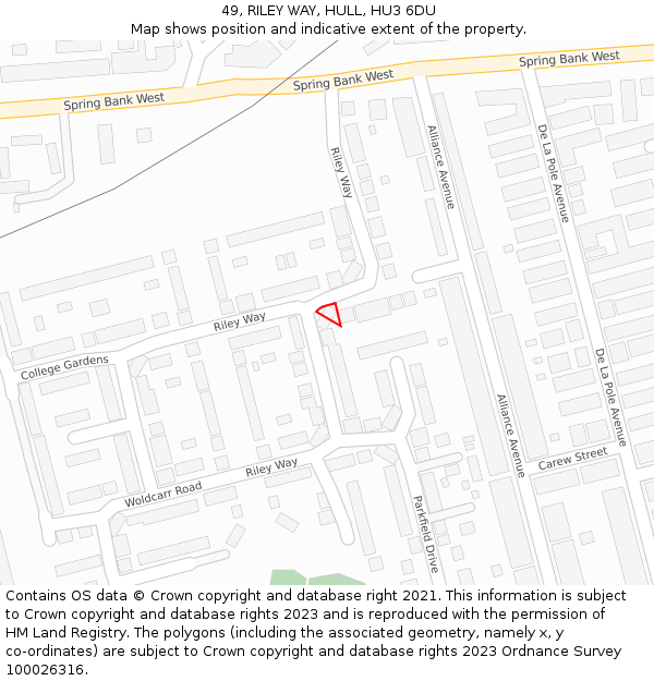 49, RILEY WAY, HULL, HU3 6DU: Location map and indicative extent of plot