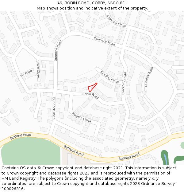 49, ROBIN ROAD, CORBY, NN18 8FH: Location map and indicative extent of plot