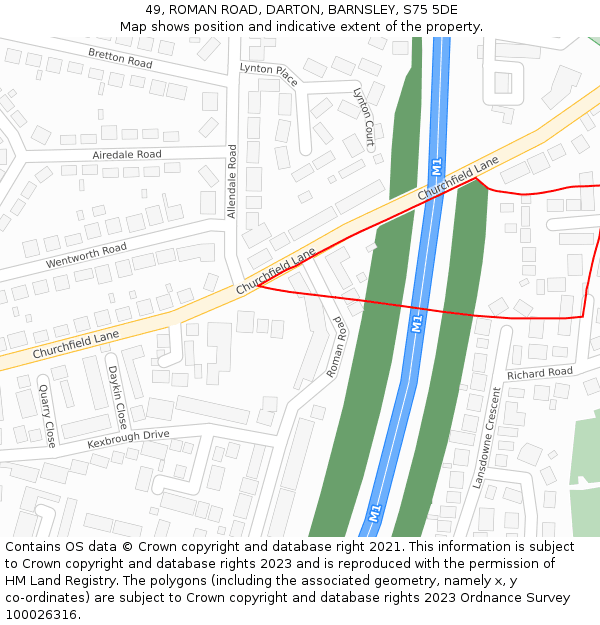 49, ROMAN ROAD, DARTON, BARNSLEY, S75 5DE: Location map and indicative extent of plot
