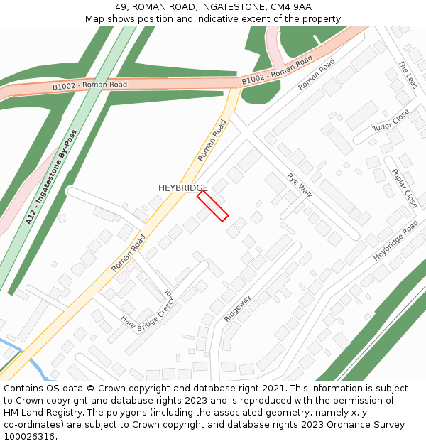 49, ROMAN ROAD, INGATESTONE, CM4 9AA: Location map and indicative extent of plot