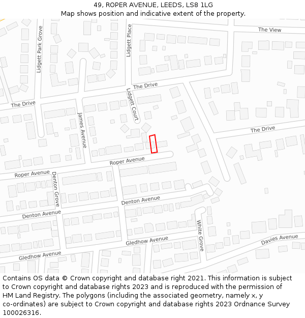 49, ROPER AVENUE, LEEDS, LS8 1LG: Location map and indicative extent of plot