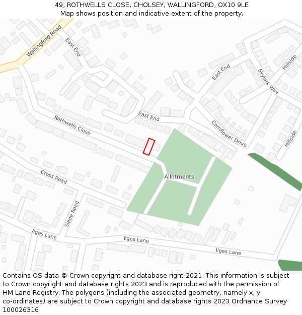49, ROTHWELLS CLOSE, CHOLSEY, WALLINGFORD, OX10 9LE: Location map and indicative extent of plot