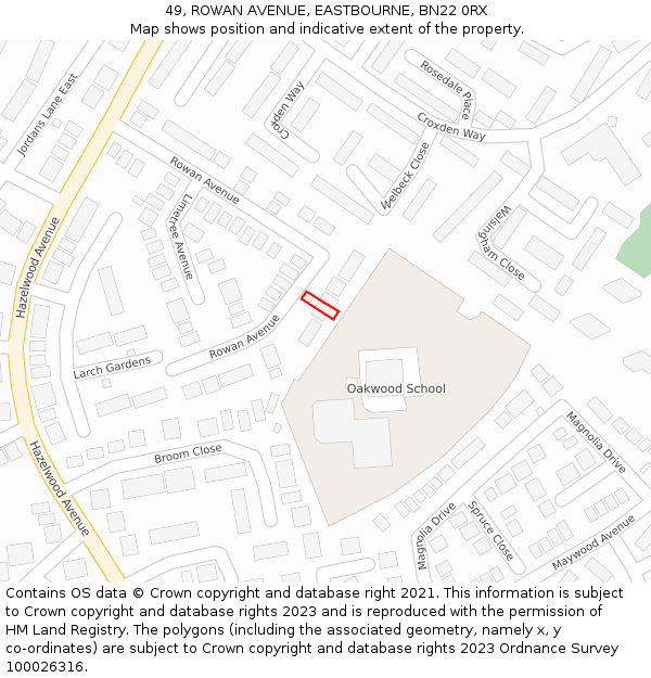 49, ROWAN AVENUE, EASTBOURNE, BN22 0RX: Location map and indicative extent of plot