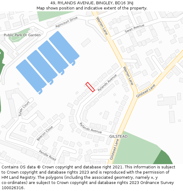 49, RYLANDS AVENUE, BINGLEY, BD16 3NJ: Location map and indicative extent of plot
