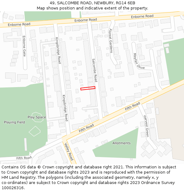 49, SALCOMBE ROAD, NEWBURY, RG14 6EB: Location map and indicative extent of plot