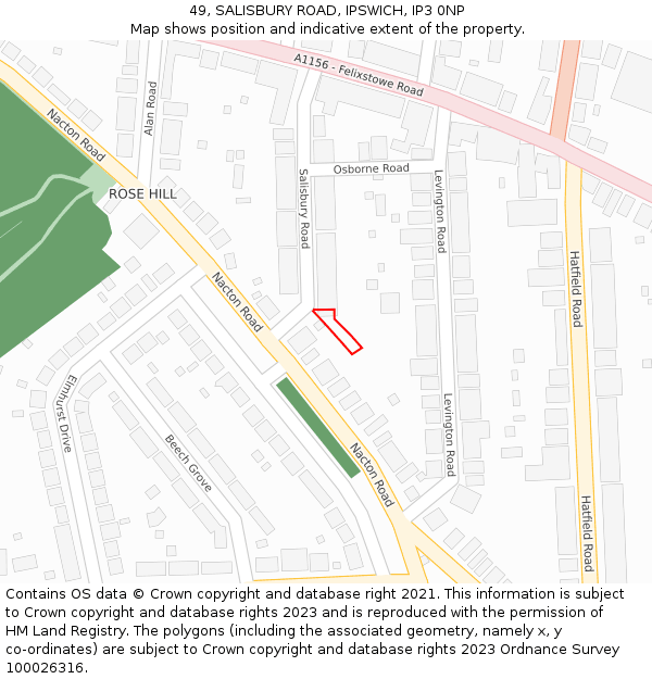 49, SALISBURY ROAD, IPSWICH, IP3 0NP: Location map and indicative extent of plot