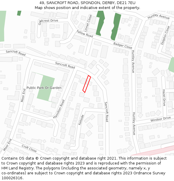 49, SANCROFT ROAD, SPONDON, DERBY, DE21 7EU: Location map and indicative extent of plot