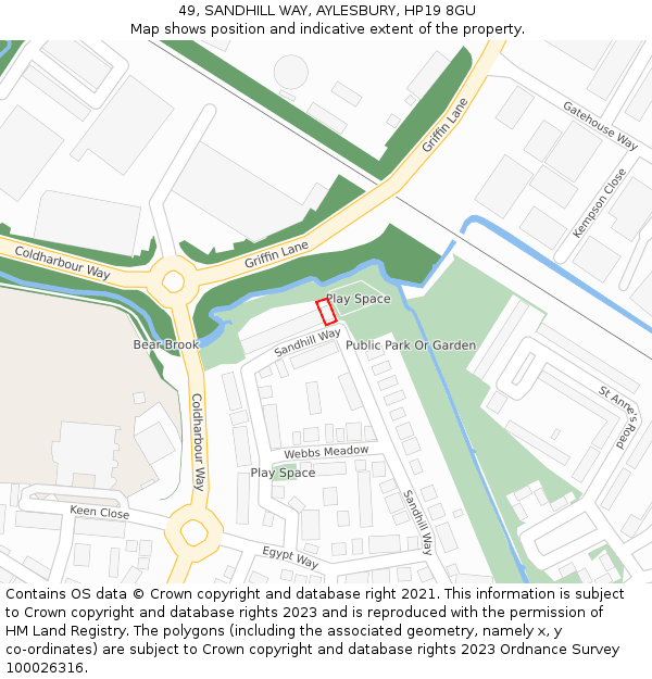 49, SANDHILL WAY, AYLESBURY, HP19 8GU: Location map and indicative extent of plot