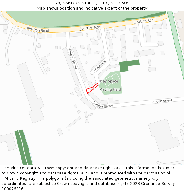 49, SANDON STREET, LEEK, ST13 5QS: Location map and indicative extent of plot