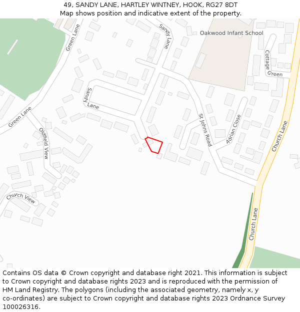 49, SANDY LANE, HARTLEY WINTNEY, HOOK, RG27 8DT: Location map and indicative extent of plot