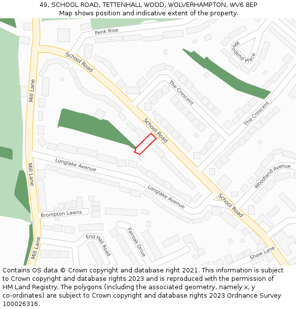 49, SCHOOL ROAD, TETTENHALL WOOD, WOLVERHAMPTON, WV6 8EP: Location map and indicative extent of plot