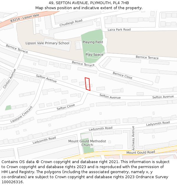 49, SEFTON AVENUE, PLYMOUTH, PL4 7HB: Location map and indicative extent of plot