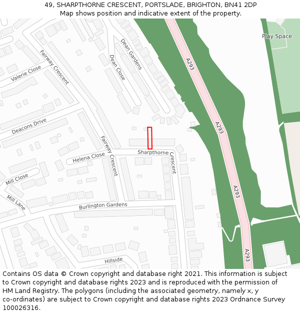49, SHARPTHORNE CRESCENT, PORTSLADE, BRIGHTON, BN41 2DP: Location map and indicative extent of plot