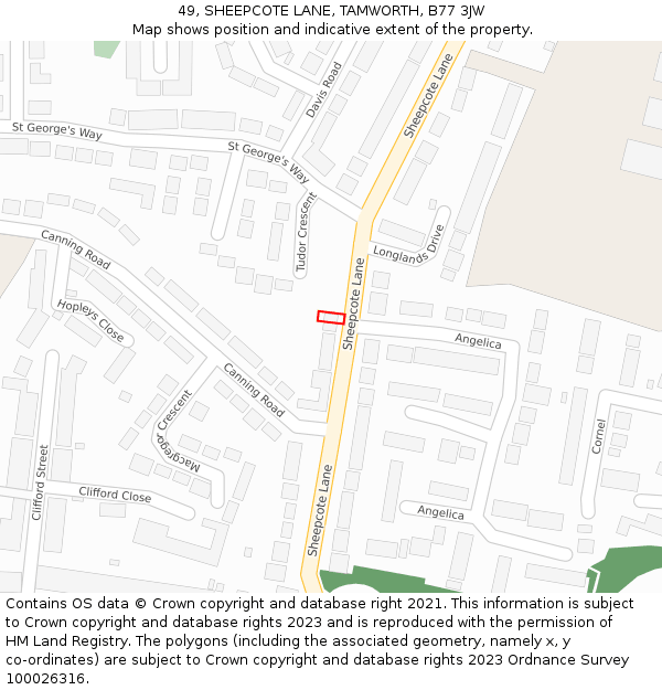 49, SHEEPCOTE LANE, TAMWORTH, B77 3JW: Location map and indicative extent of plot