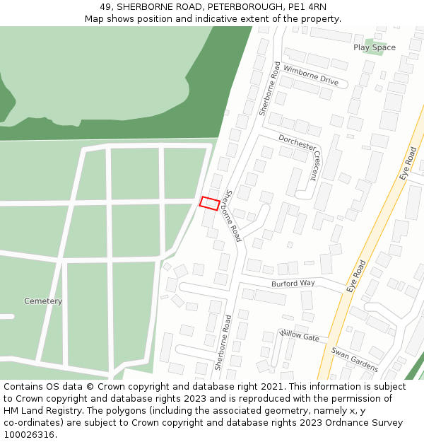 49, SHERBORNE ROAD, PETERBOROUGH, PE1 4RN: Location map and indicative extent of plot