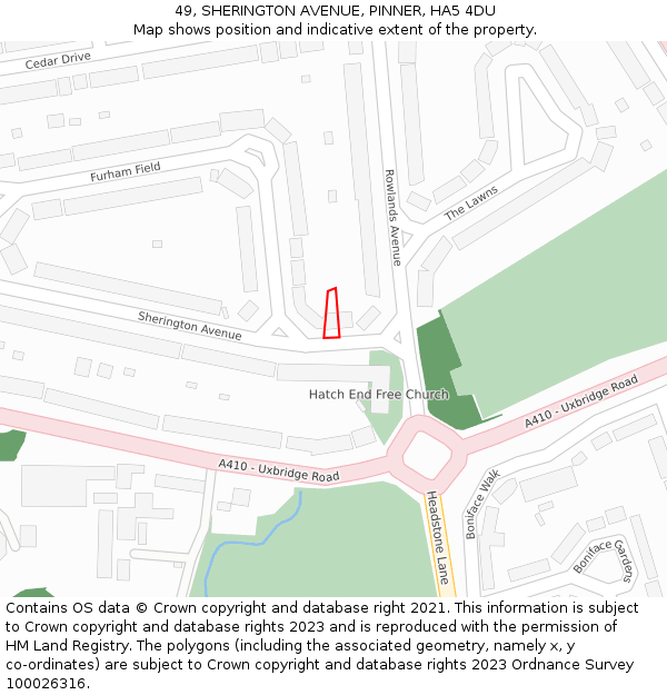 49, SHERINGTON AVENUE, PINNER, HA5 4DU: Location map and indicative extent of plot