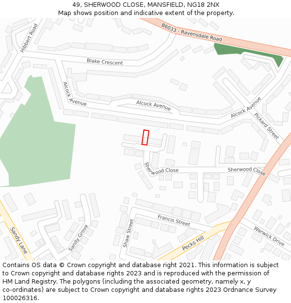 49, SHERWOOD CLOSE, MANSFIELD, NG18 2NX: Location map and indicative extent of plot