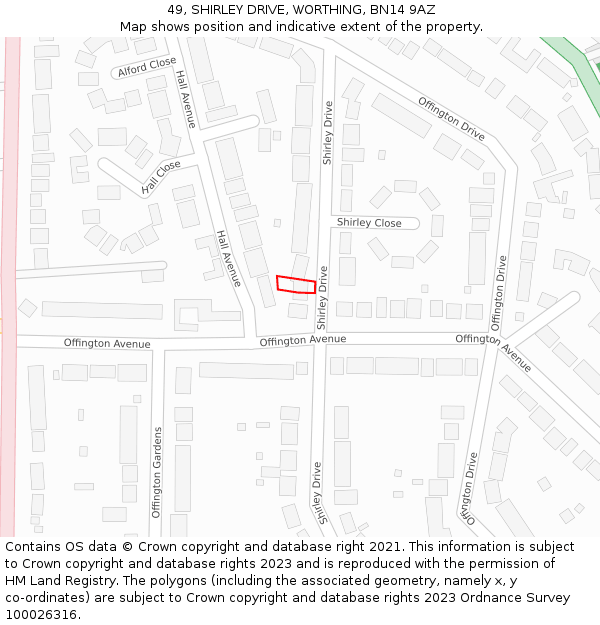 49, SHIRLEY DRIVE, WORTHING, BN14 9AZ: Location map and indicative extent of plot