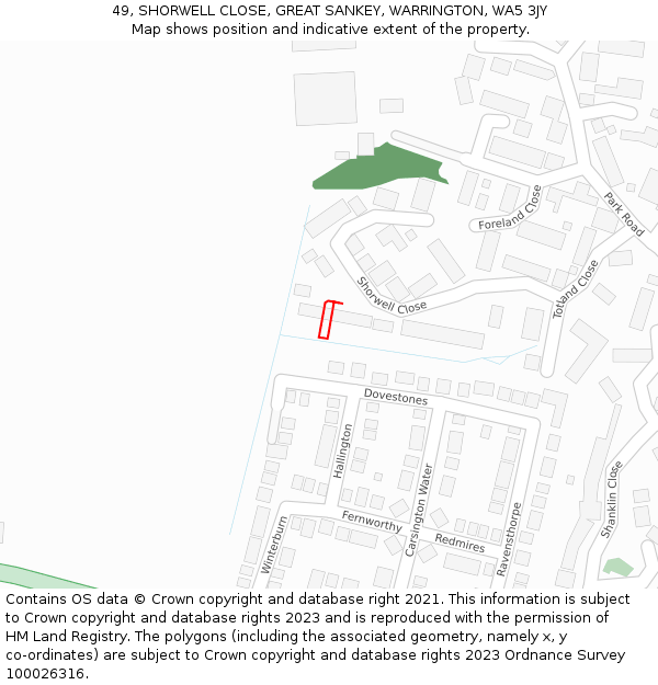 49, SHORWELL CLOSE, GREAT SANKEY, WARRINGTON, WA5 3JY: Location map and indicative extent of plot