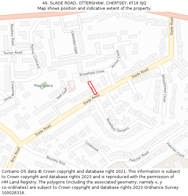 49, SLADE ROAD, OTTERSHAW, CHERTSEY, KT16 0JQ: Location map and indicative extent of plot