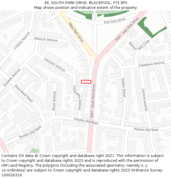 49, SOUTH PARK DRIVE, BLACKPOOL, FY3 9PX: Location map and indicative extent of plot
