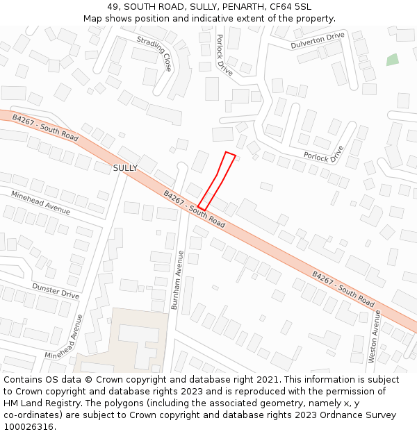 49, SOUTH ROAD, SULLY, PENARTH, CF64 5SL: Location map and indicative extent of plot