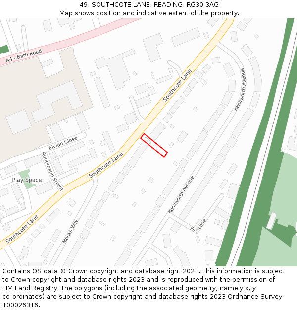 49, SOUTHCOTE LANE, READING, RG30 3AG: Location map and indicative extent of plot