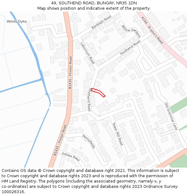 49, SOUTHEND ROAD, BUNGAY, NR35 1DN: Location map and indicative extent of plot