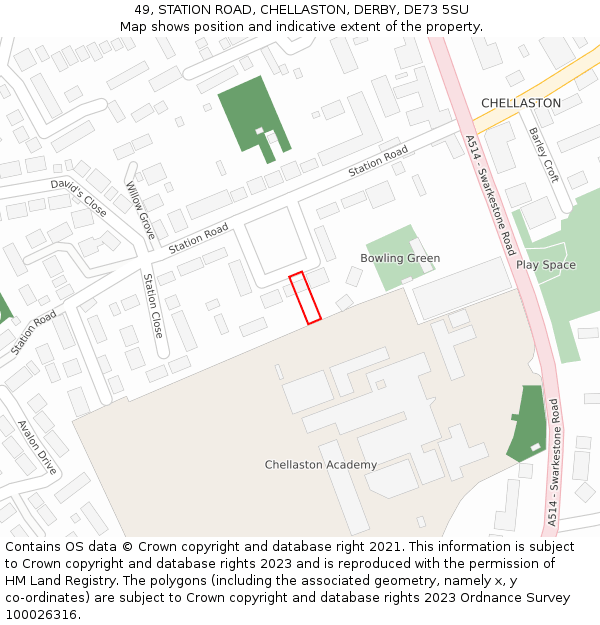 49, STATION ROAD, CHELLASTON, DERBY, DE73 5SU: Location map and indicative extent of plot