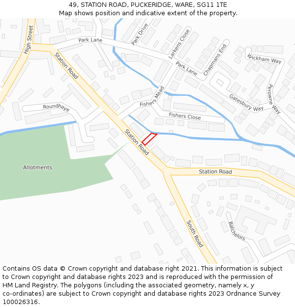 49, STATION ROAD, PUCKERIDGE, WARE, SG11 1TE: Location map and indicative extent of plot