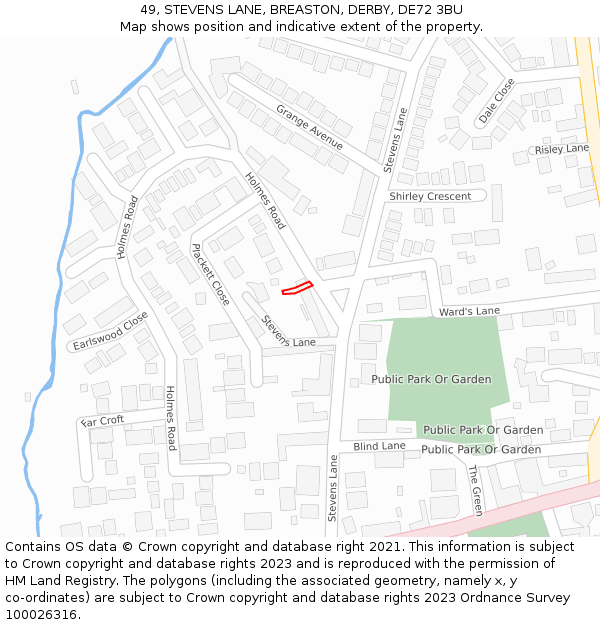 49, STEVENS LANE, BREASTON, DERBY, DE72 3BU: Location map and indicative extent of plot