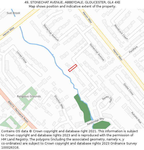 49, STONECHAT AVENUE, ABBEYDALE, GLOUCESTER, GL4 4XE: Location map and indicative extent of plot