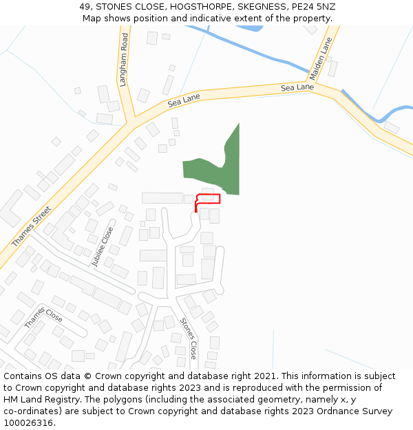 49, STONES CLOSE, HOGSTHORPE, SKEGNESS, PE24 5NZ: Location map and indicative extent of plot