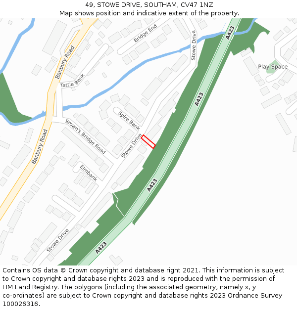 49, STOWE DRIVE, SOUTHAM, CV47 1NZ: Location map and indicative extent of plot