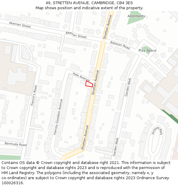 49, STRETTEN AVENUE, CAMBRIDGE, CB4 3ES: Location map and indicative extent of plot
