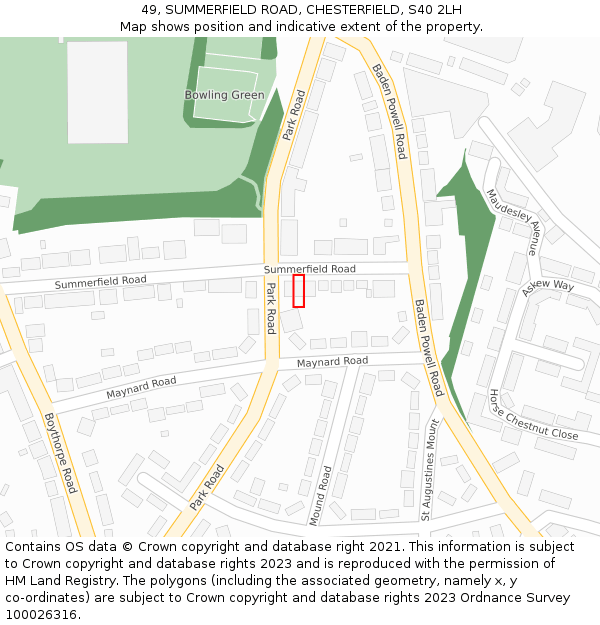 49, SUMMERFIELD ROAD, CHESTERFIELD, S40 2LH: Location map and indicative extent of plot