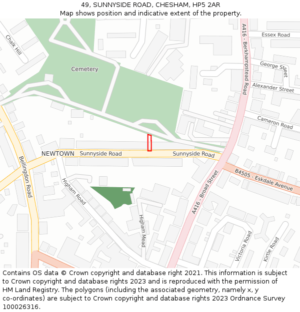 49, SUNNYSIDE ROAD, CHESHAM, HP5 2AR: Location map and indicative extent of plot