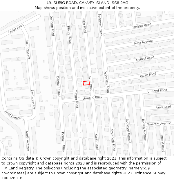 49, SURIG ROAD, CANVEY ISLAND, SS8 9AG: Location map and indicative extent of plot