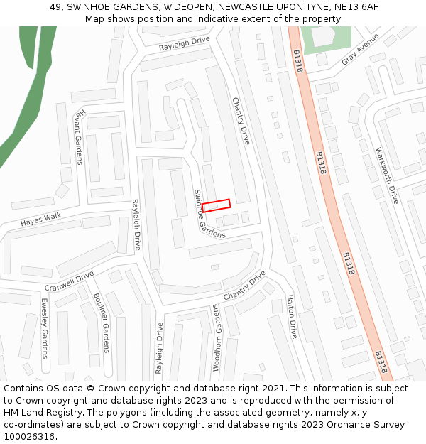 49, SWINHOE GARDENS, WIDEOPEN, NEWCASTLE UPON TYNE, NE13 6AF: Location map and indicative extent of plot