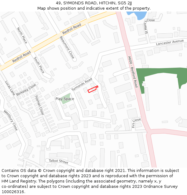 49, SYMONDS ROAD, HITCHIN, SG5 2JJ: Location map and indicative extent of plot
